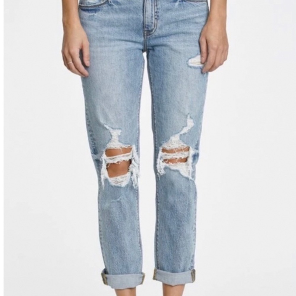 Eunina Frankie Mid Rise Girlfriend Jeans Light Wash Distressed Size 11
